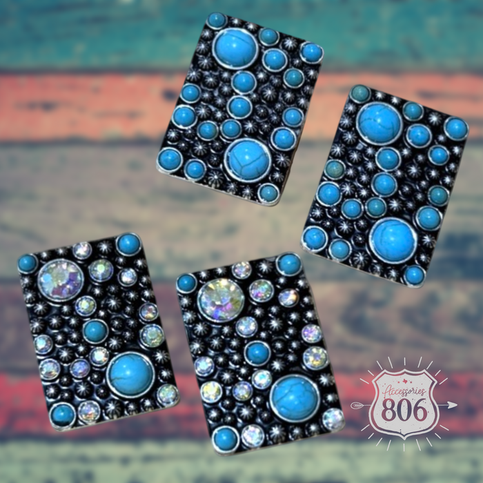 Western Burnished Rectangle Stone Earrings