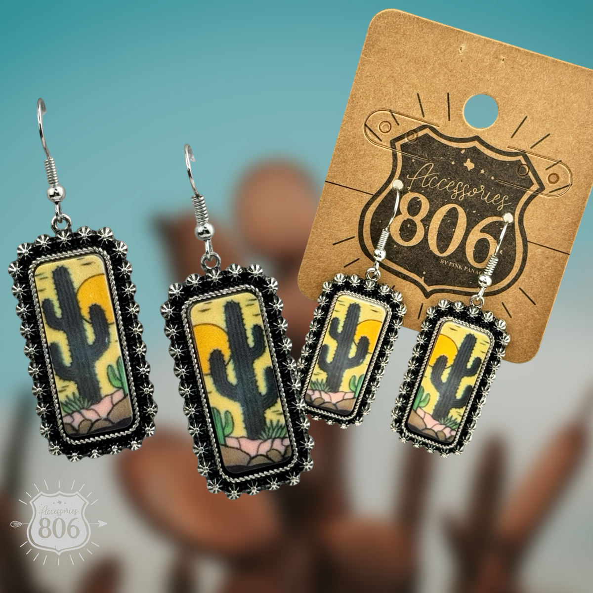 Southwest Cactus Scene Earrings