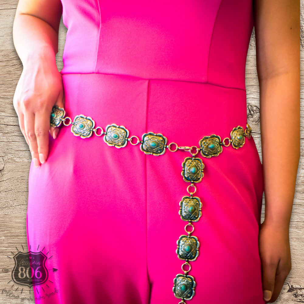 Western Rectangle Scalloped Concho Link Belt