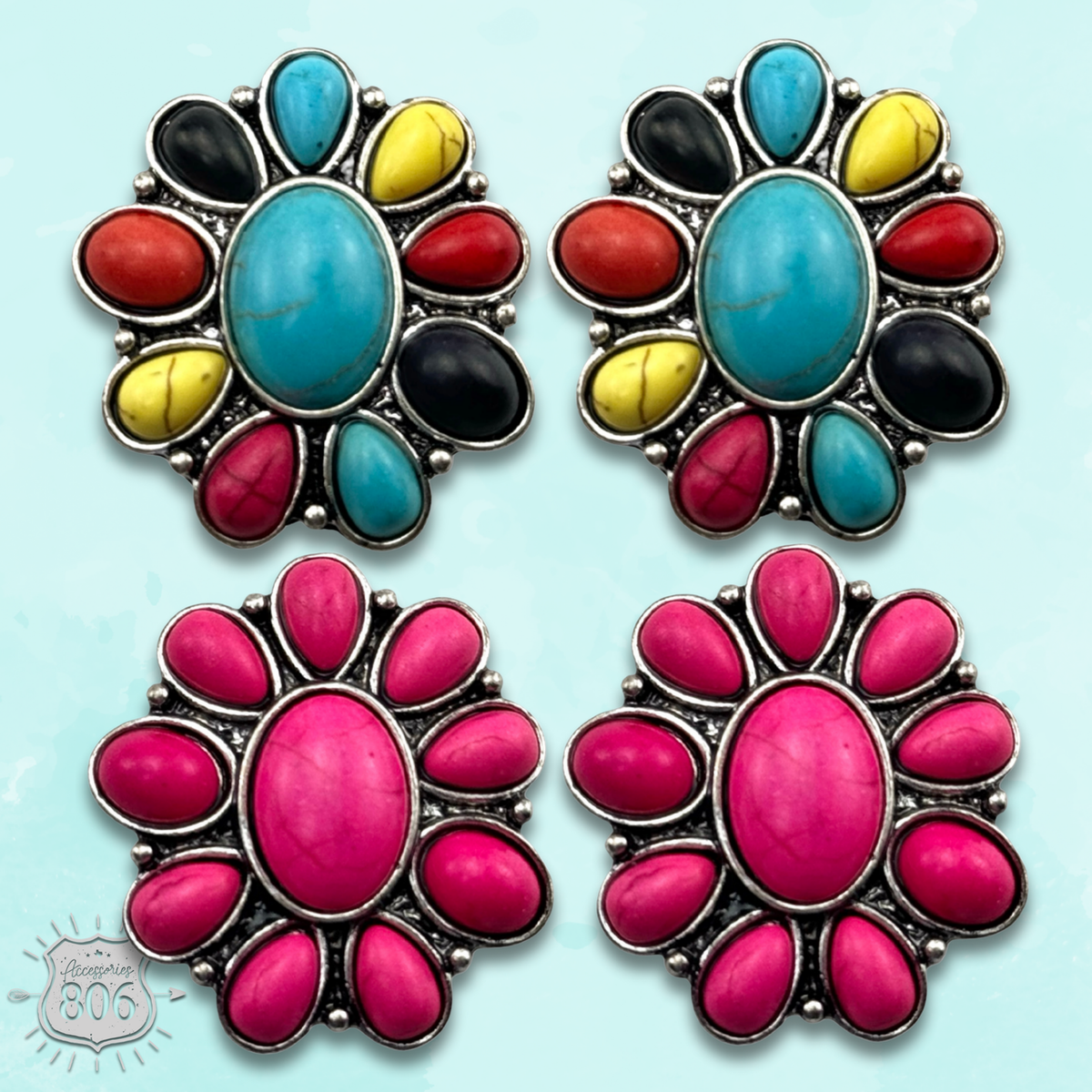 Western Stone Flower Post Earrings