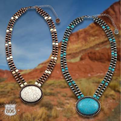 Western Two-Strand Bead and Stone Necklace
