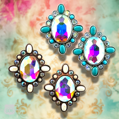 Western Oval Rhinestone Post Earrings