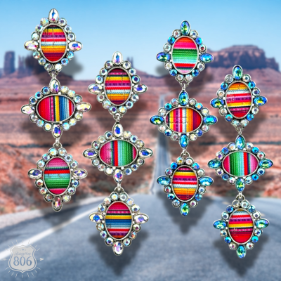 Serape Triple-Oval Rhinestone Earrings
