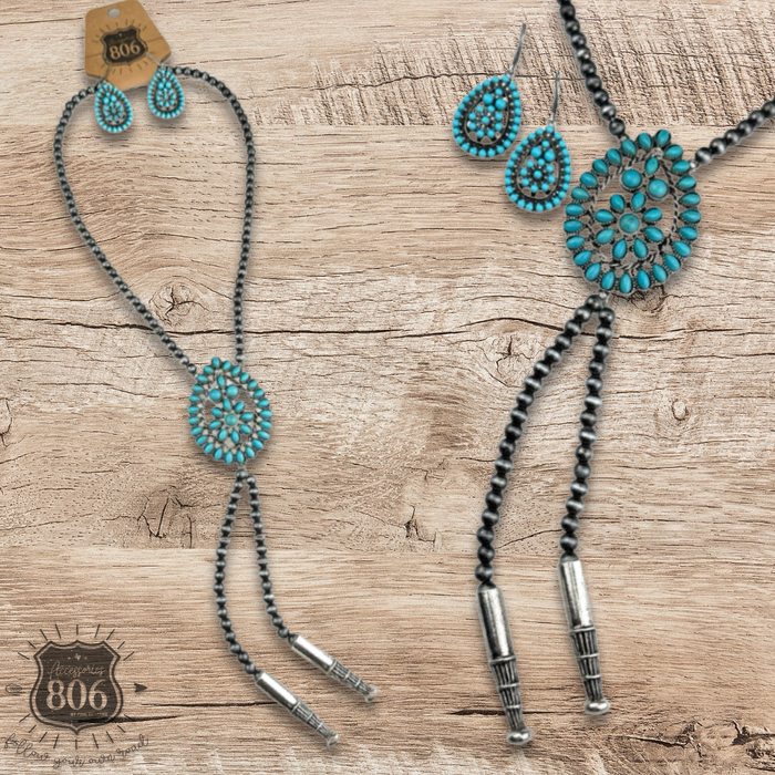 Western Burnished Pearl Bolo Necklace & Earring Set